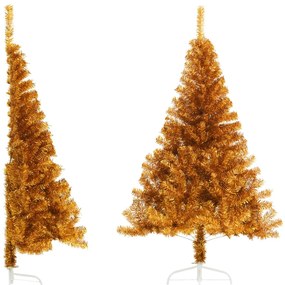 Meia árvore de Natal artificial com suporte 180 cm PET dourado