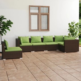 vidaXL 6 pcs conjunto lounge jardim c/ almofadões vime PE castanho