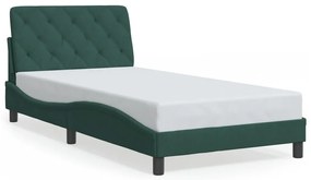 Estrutura de cama c/ luzes LED 100x200 cm veludo verde-escuro