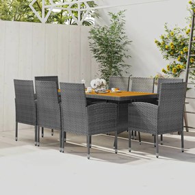 vidaXL 9 pcs conjunto de jantar para exterior vime PE cinzento