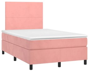 Cama box spring c/ colchão luzes e LED 120x190 cm veludo rosa