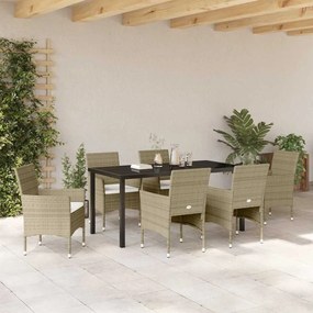 Conjunto de Jantar para Jardim 7 Peças em Polirattan Bege