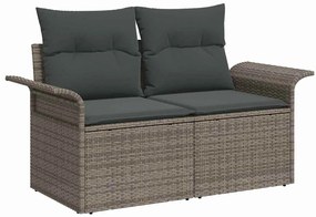 Conjunto de Sofá de Jardim vidaXL de 6 Peças com Almofadas Cinzento Ráfia PE