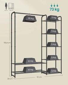 Guarda roupa aberto com prateleiras 29 x 112 x 158,4 cm, preto