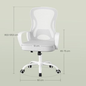 Cadeira de escritório ergonómica de malha, 60 x 60 x (95,5-105,5) cm com função de balanço cinzento-branco