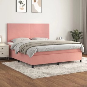vidaXL Cama com molas/colchão 160x200 cm veludo rosa
