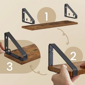 Conjunto de 3 prateleiras rústicas de parede com tamanhos diferentes castanho vintage + preto