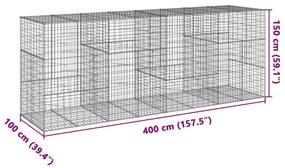 Cesto gabião com cobertura 400x100x150 cm ferro galvanizado