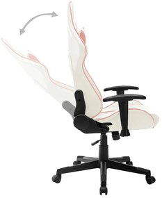 Cadeira de gaming couro artificial branco e cor-de-rosa