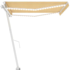 Toldo retrátil manual com LED 400x350 cm amarelo e branco