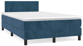 Cama box spring colchão LED 120x190cm couro artif. azul-escuro