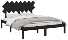 Estrutura de cama 140x190 cm madeira maciça preto