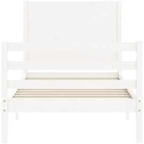 Estrutura cama de solteiro c/ cabeceira madeira maciça branco