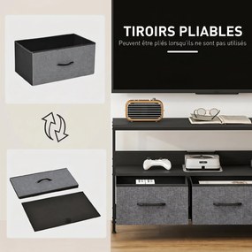 Móvel para televisão 120 x 29 x 56 cm, adequado para televisores até 55 polegadas, com 3 gavetas tecido e pés em aço, cinzento, preto