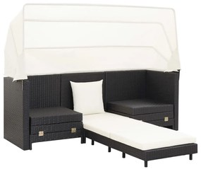 Espreguiçadeira extensível 3 lugares com toldo vime PE preto