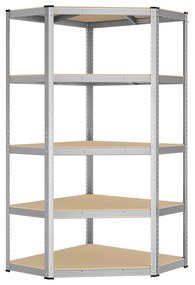 Prateleira industrial de canto 90 x 90 x 180 cm, pode suportar cargas até 875 kg, garagem, arrumos, escritório bege e prateado