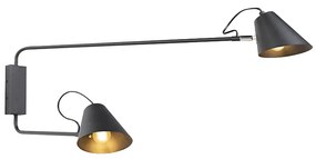 Candeeiro de parede design preto 2 luzes ajustável - Lune Retro