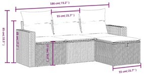 4 pcs conjunto sofás de jardim c/ almofadões vime PE castanho