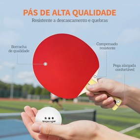 Raquetes de Ping Pong com 4 Raquetes, 8 Bolas e Estojo de Transporte para Iniciantes e Especialistas Vermelho