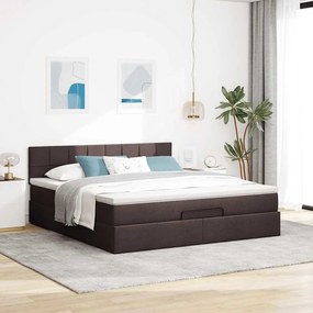 Cama Otomana com colchão&amp;LEDs 180x200cm tecido castanho-escuro