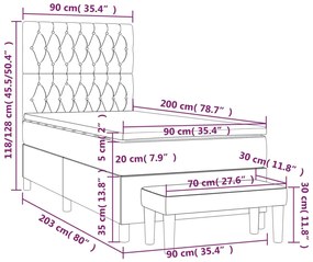 Cama com molas/colchão 90x200 cm veludo cinza-claro