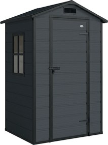 Abrigo de Jardim 1,09 m² 128x104x196 cm com Base Porta com Fechadura Janela e Ventilação, Cinzento Escuro