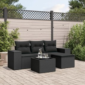 5 pcs conjunto sofás de jardim com almofadões vime PE preto