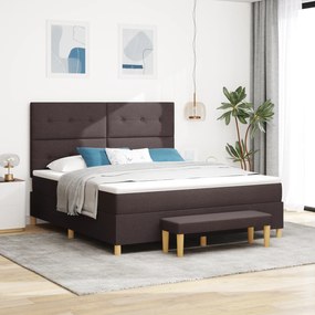 Cama Box Spring vidaXL com Colchão e Banco Castanho Escuro 180x200 cm Tecido
