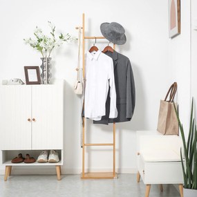 HOMCOM Cabide de Pé de Bambu Cabide de Pé para Roupas com 2 Ganchos e 3 Barras Suspensas para Entrada Corredor Dormitório Estilo Moderno 36x24x168cm Madeira