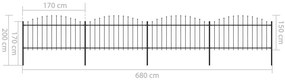Cerca de jardim com topo em lanças (1,25-1,5)x6,8 m aço preto