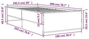 Estrutura cama 100x200 cm derivados madeira/metal cinza sonoma