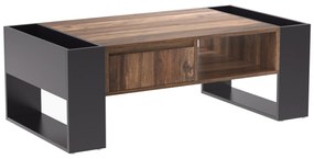 Mesa de Centro em Madeira com Efeito Natural com Gaveta Sem Puxador, Compartimento Frontal e Traseiro, 111x60x40cm, Preto+Cinza