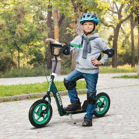 Trotinete infantil com rodas grandes, para crianças dos 6 aos 12 anos, altura ajustável, travão traseiro e descanso, verde