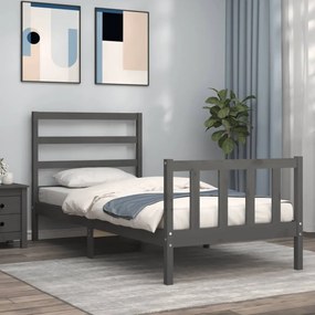 Estrutura de cama com cabeceira 90x190 cm madeira maciça cinza
