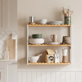 Estante de bambu com 3 prateleiras ajustáveis 15 x 60 x 54 cm bege + branco
