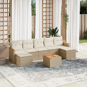 8 pcs conjunto de sofás p/ jardim com almofadões vime PE bege