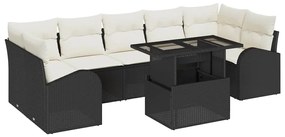 Conjunto de Sofá de Jardim vidaXL 8 Peças com Almofadas Pretas em Ratt
