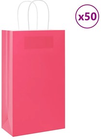 vidaXL Sacos de papel 50 unid com alças rosa 21x11x36 cm