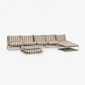 Conjunto De Sofá Modular Amaro De 5 Peças Com Mesa Lateral E Pufe Conversível Tapioca Bege - Castanho Moka - Sklum