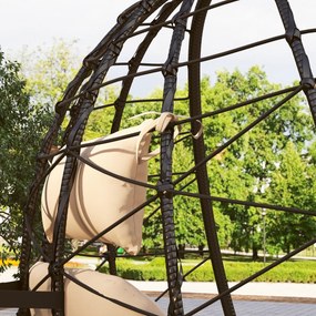 Cadeira Suspensa com Suporte Baloiço Jardim com Cesto Dobrável Almofada e Apoio de Cabeça 98x95x198 cm Caqui