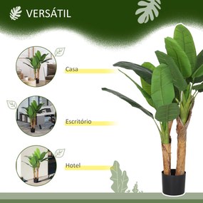 Planta Artificial Ø17x120 cm Bananeira Atificial com Vaso e 15 Folhas Planta Artificial Decorativa para Interior Verde