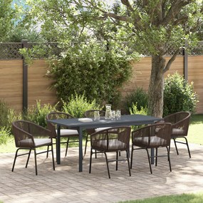 vidaXL Conjunto de Jantar com 7 Peças com Almofadas Castanho em Rattan Poliéster