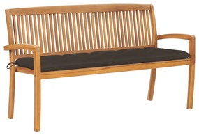vidaXL Banco de jardim empilhável c/ almofadão 159 cm teca maciça