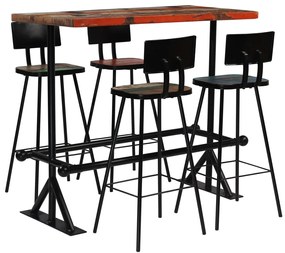 Conjunto de bar 5 pcs madeira recuperada maciça multicor