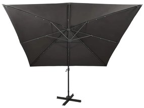 Guarda-sol jardim cantilever c/ poste/luzes LED 300cm antracite