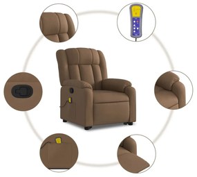 Poltrona reclinável massagens tecido castanho