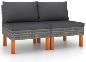Sofás de centro 2 pcs vime PE e madeira de eucalipto maciça