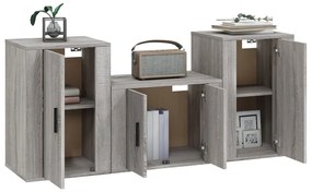 Conjunto móveis de TV 3 pcs madeira processada sonoma cinza