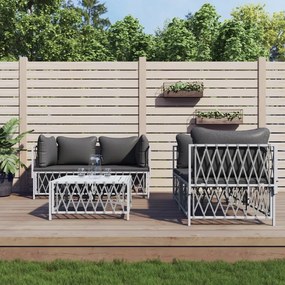 vidaXL 5 pcs conjunto lounge de jardim com almofadões aço branco