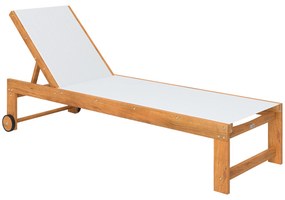 Outsunny Espreguiçadeira de Madeira Espreguiçadeira de Jardim com Rodas Encosto Ajustável em 4 Níveis 186x60x33 cm Teca e Cinzento | Aosom Portugal